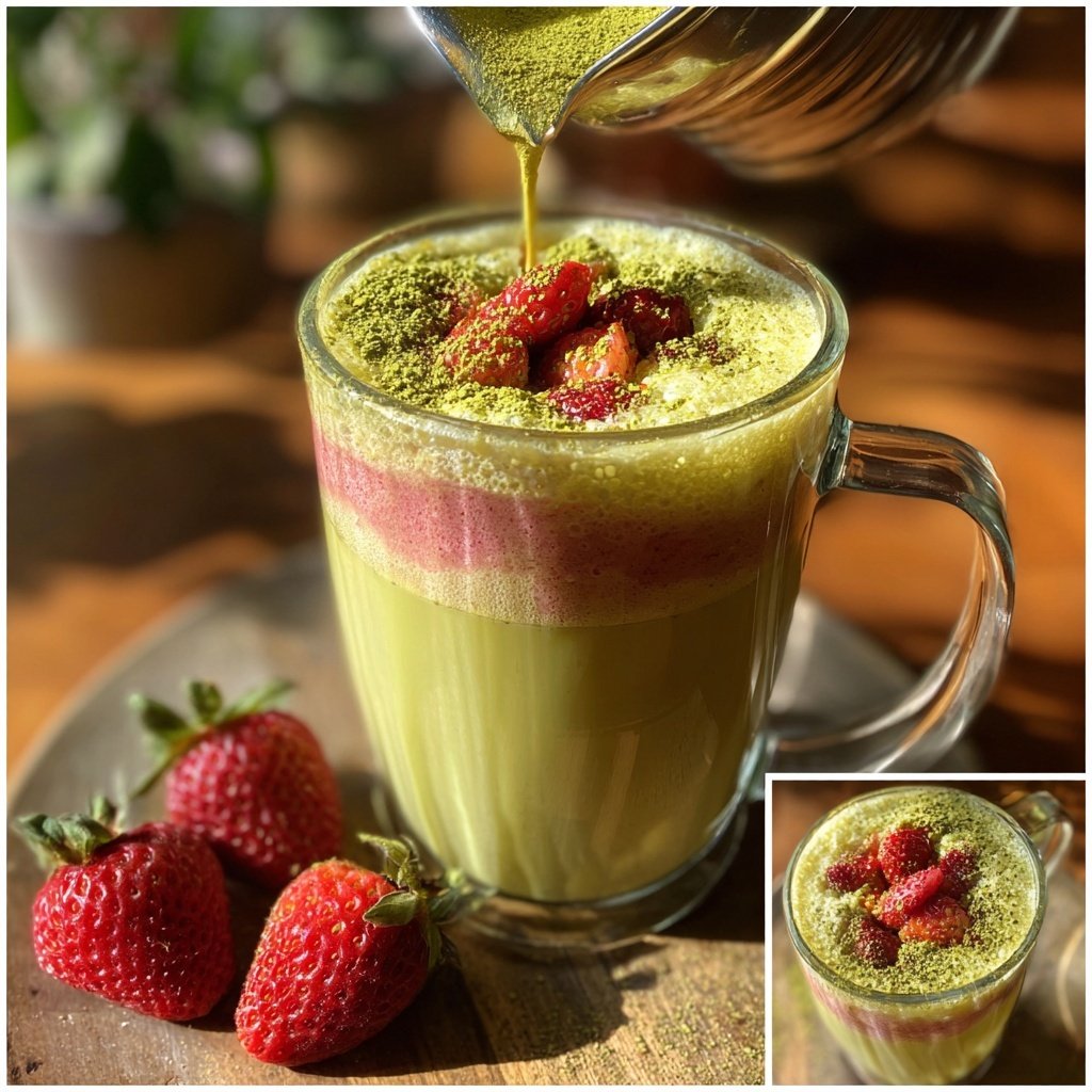 Strawberry Matcha Latte With Milk